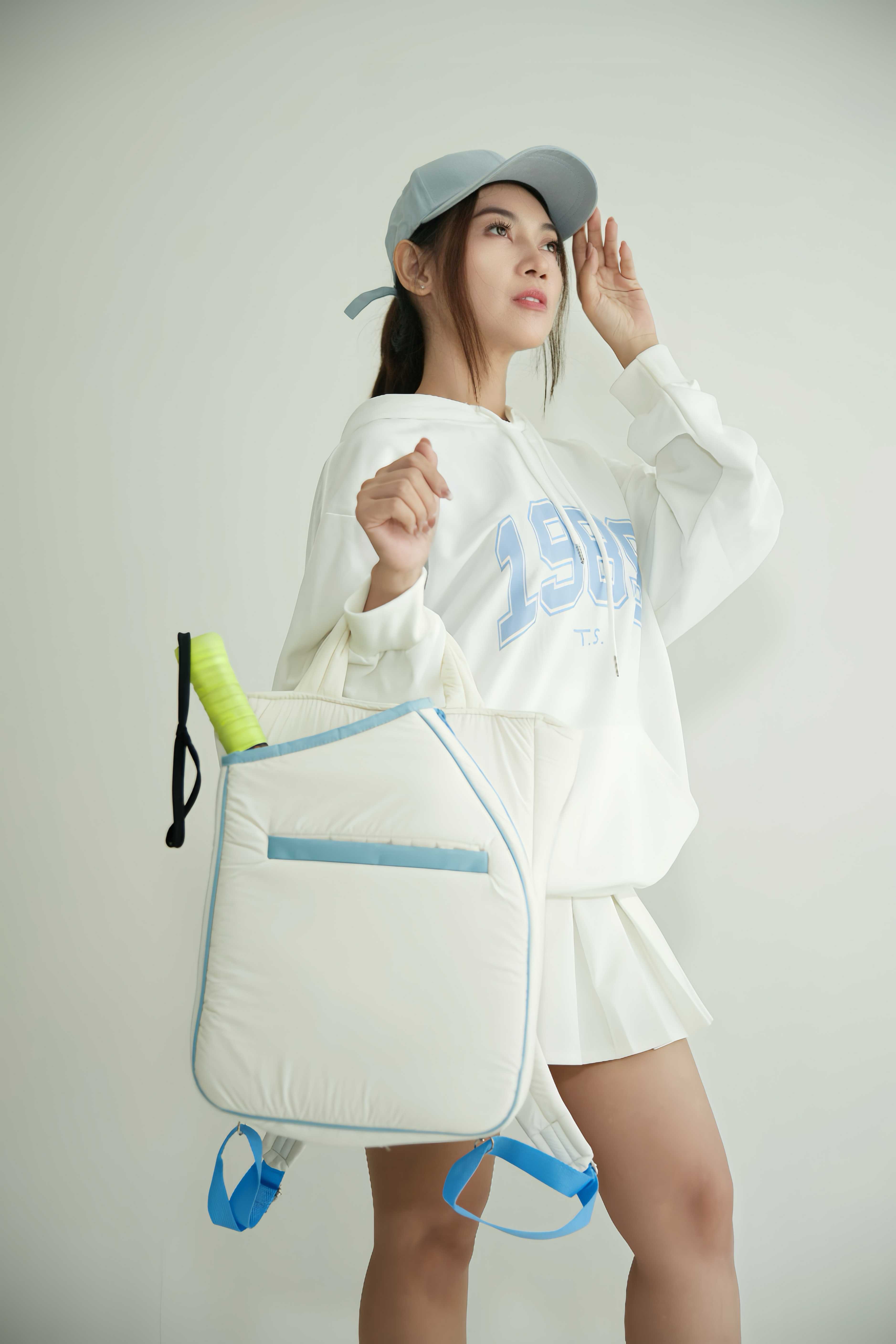 Tas Padel Putih List Baby Blue